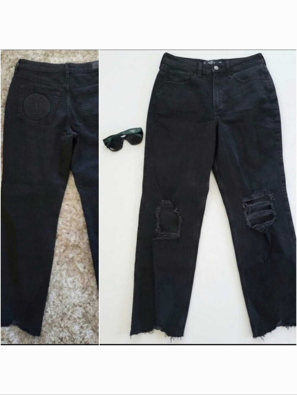 Black Hollister Distressed High-Rise Straight Jeans